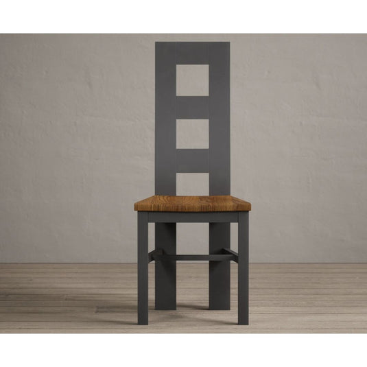 Painted Charcoal Grey Flow Back Dining Chairs with Rustic Oak Seat Pad Dining Chairs Painted