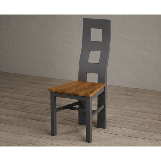 Painted Charcoal Grey Flow Back Dining Chairs with Rustic Oak Seat Pad Dining Chairs Painted