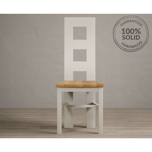 Painted Soft White Flow Back Dining Chairs with Oak Seat Pad Dining Chairs Painted