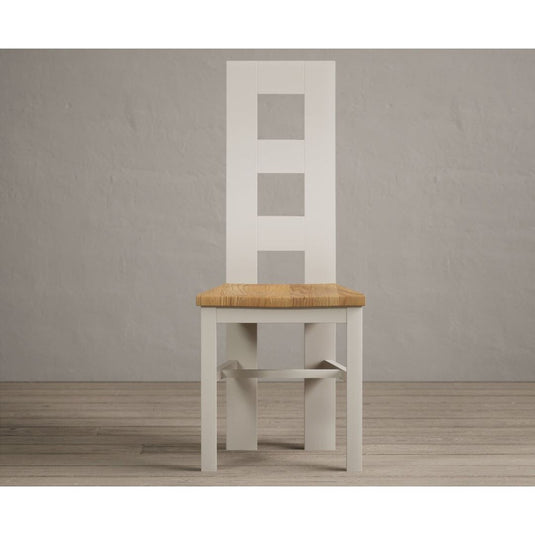 Painted Soft White Flow Back Dining Chairs with Oak Seat Pad Dining Chairs Painted
