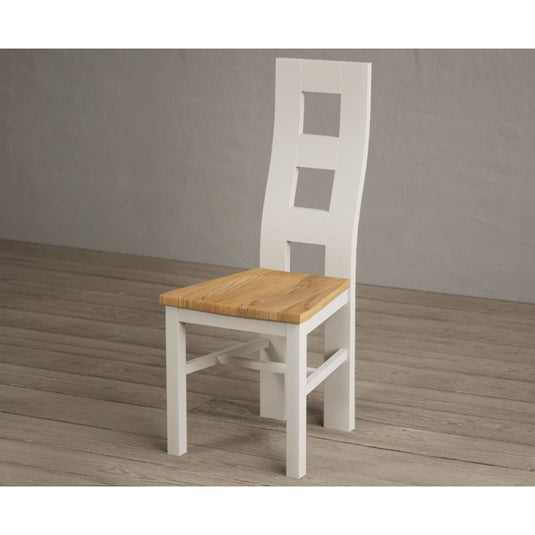 Painted Soft White Flow Back Dining Chairs with Oak Seat Pad Dining Chairs Painted