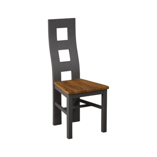 Painted Charcoal Grey Flow Back Dining Chairs with Rustic Oak Seat Pad Dining Chairs Painted