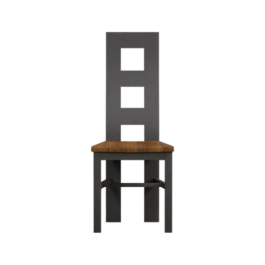 Painted Charcoal Grey Flow Back Dining Chairs with Rustic Oak Seat Pad Dining Chairs Painted