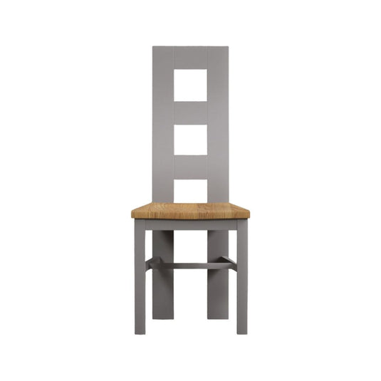 Painted Light Grey Flow Back Dining Chairs with Oak Seat Pad Dining Chairs Painted