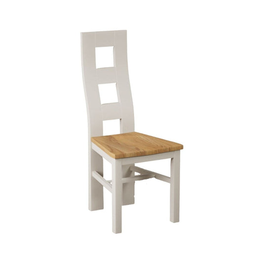 Painted Soft White Flow Back Dining Chairs with Oak Seat Pad Dining Chairs Painted