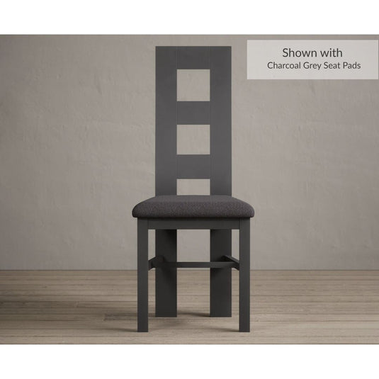 Painted Charcoal Grey Flow Back Dining Chairs with Charcoal Grey Fabric Seat Pad Dining Chairs Painted