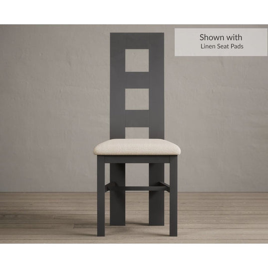 Painted Charcoal Grey Flow Back Dining Chairs with Linen Seat Pad Dining Chairs Painted