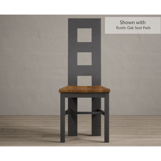 Painted Charcoal Grey Flow Back Dining Chairs with Rustic Oak Seat Pad Dining Chairs Painted