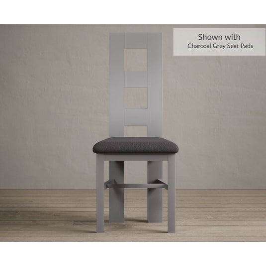 Painted Light Grey Flow Back Dining Chairs with Charcoal Grey Fabric Seat Pad Dining Chairs Painted Light Grey Charcoal Grey