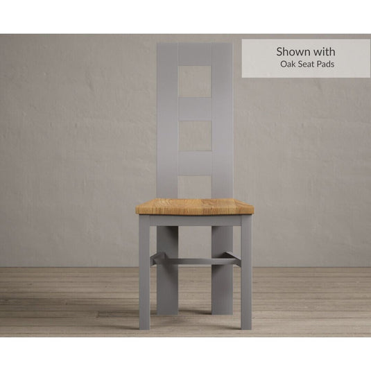 Painted Light Grey Flow Back Dining Chairs with Oak Seat Pad Dining Chairs Painted