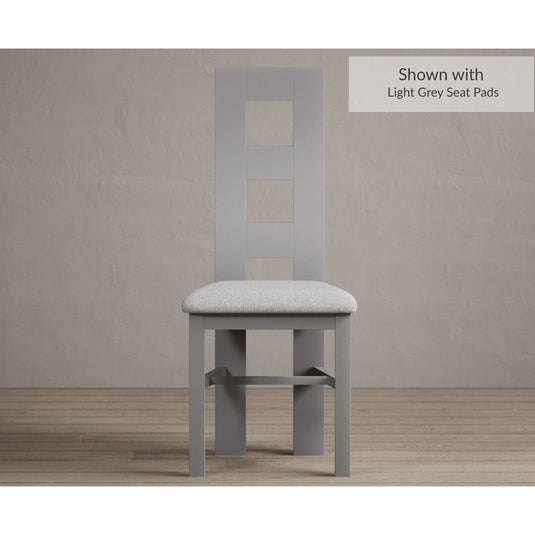 Painted Light Grey Flow Back Dining Chairs with Light Grey Fabric Seat Pad Dining Chairs Painted Light Grey Light Grey