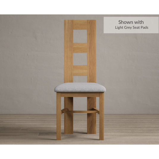 Natural Solid Oak Flow Back Dining Chairs with Light Grey Fabric Seat Pad Dining Chairs Natural