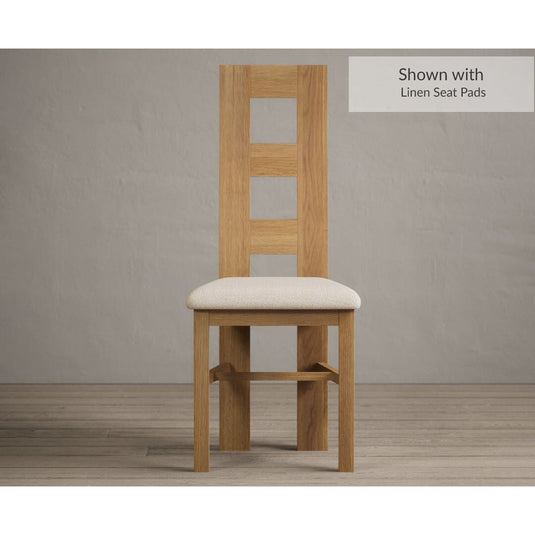 Natural Solid Oak Flow Back Dining Chairs with Linen Seat Pad Dining Chairs Natural