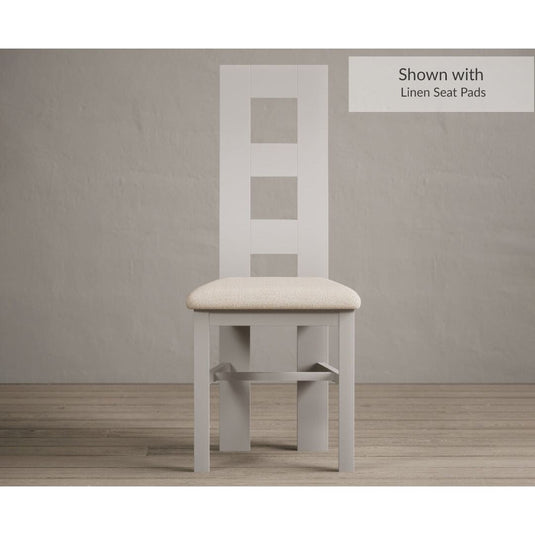 Painted Soft White Flow Back Dining Chairs with Linen Seat Pad Dining Chairs Painted Soft White Linen
