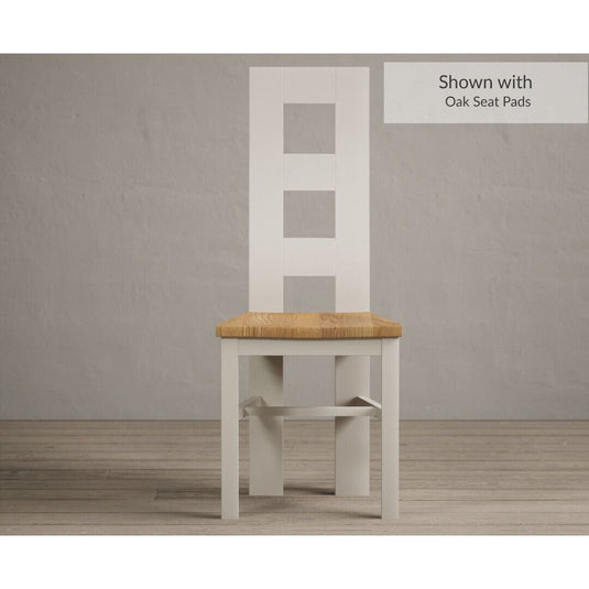 Painted Soft White Flow Back Dining Chairs with Oak Seat Pad Dining Chairs Painted