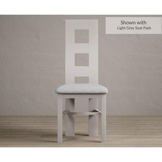 Painted Soft White Flow Back Dining Chairs with Light Grey Fabric Seat Pad Dining Chairs Painted