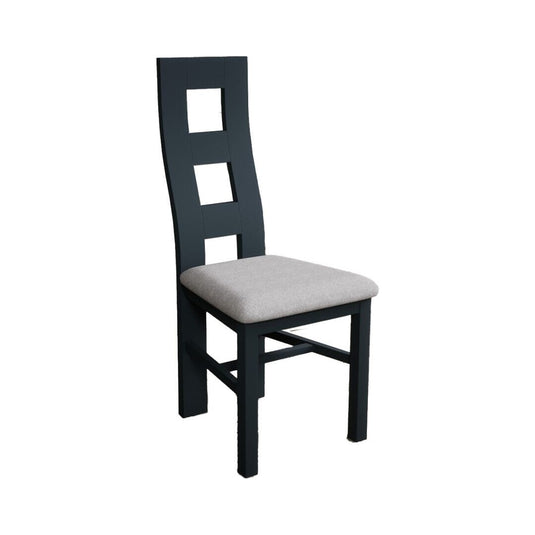 Painted Dark Blue Flow Back Dining Chairs with Light Grey Fabric Seat Pad Dining Chairs Painted
