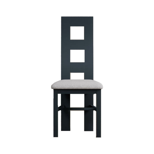 Painted Dark Blue Flow Back Dining Chairs with Light Grey Fabric Seat Pad Dining Chairs Painted