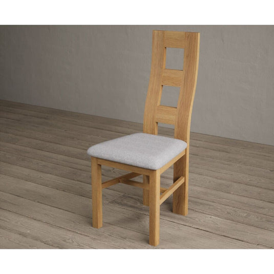 Natural Solid Oak Flow Back Dining Chairs with Light Grey Fabric Seat Pad Dining Chairs Natural