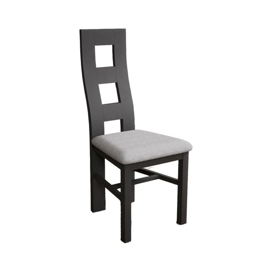 Painted Charcoal Grey Flow Back Dining Chairs with Light Grey Fabric Seat Pad Dining Chairs Painted