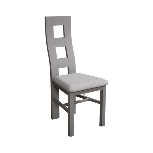 Painted Light Grey Flow Back Dining Chairs with Light Grey Fabric Seat Pad Dining Chairs Painted