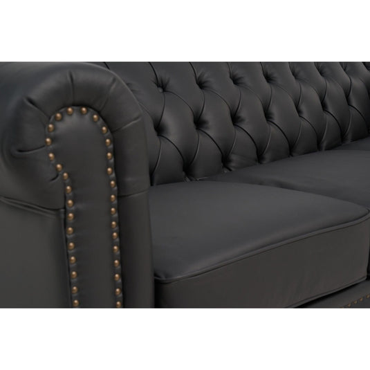 Milano Chesterfield Black Leather 3 Seater Sofa Sofa Milano