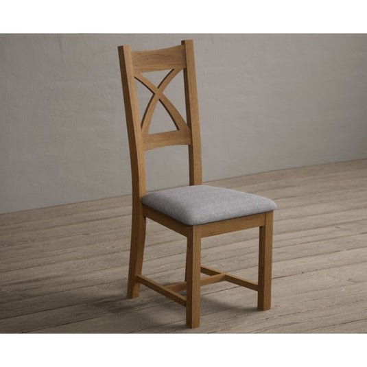 Natural Solid Oak X Back Dining Chairs with Light Grey Fabric Seat Pad Dining Chairs Natural