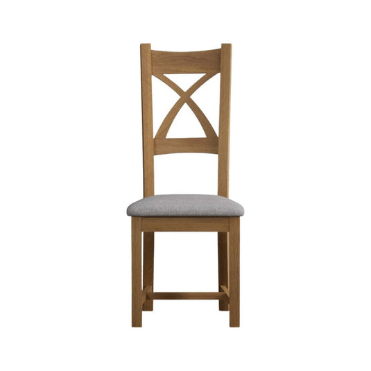 Natural Solid Oak X Back Dining Chairs with Light Grey Fabric Seat Pad Dining Chairs Natural