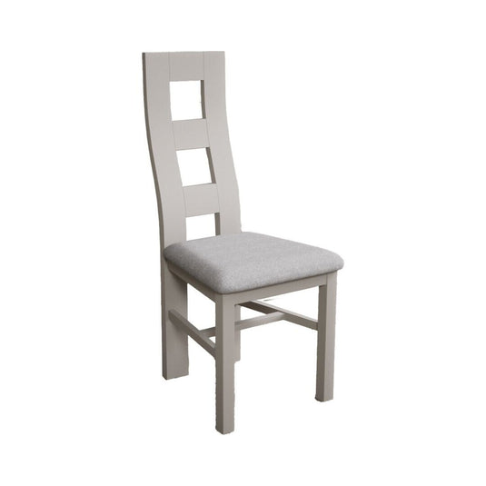 Painted Soft White Flow Back Dining Chairs with Light Grey Fabric Seat Pad Dining Chairs Painted