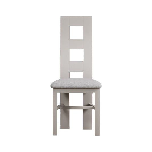 Painted Soft White Flow Back Dining Chairs with Light Grey Fabric Seat Pad Dining Chairs Painted