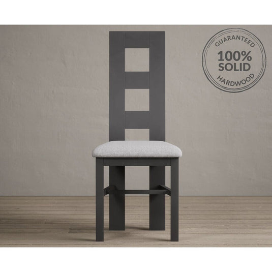 Painted Charcoal Grey Flow Back Dining Chairs with Light Grey Fabric Seat Pad Dining Chairs Painted