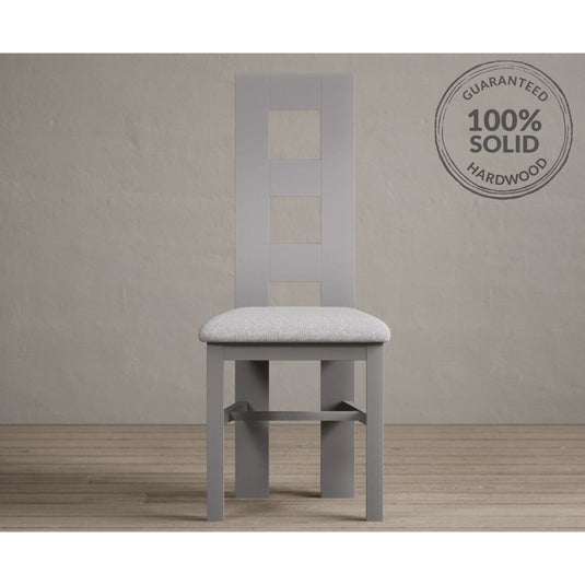 Painted Light Grey Flow Back Dining Chairs with Light Grey Fabric Seat Pad Dining Chairs Painted