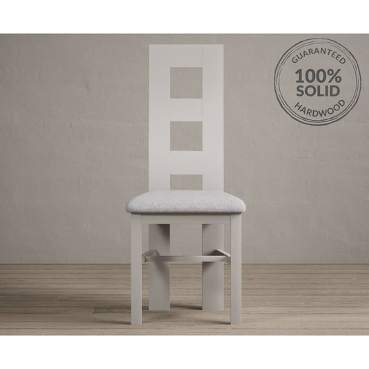Painted Soft White Flow Back Dining Chairs with Light Grey Fabric Seat Pad Dining Chairs Painted