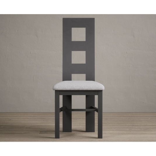 Painted Charcoal Grey Flow Back Dining Chairs with Light Grey Fabric Seat Pad Dining Chairs Painted