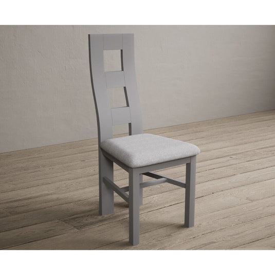 Painted Light Grey Flow Back Dining Chairs with Light Grey Fabric Seat Pad Dining Chairs Painted