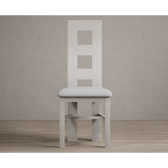 Painted Soft White Flow Back Dining Chairs with Light Grey Fabric Seat Pad Dining Chairs Painted