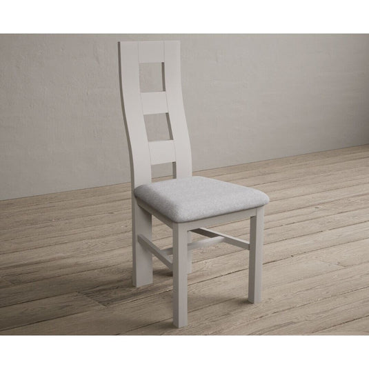 Painted Soft White Flow Back Dining Chairs with Light Grey Fabric Seat Pad Dining Chairs Painted