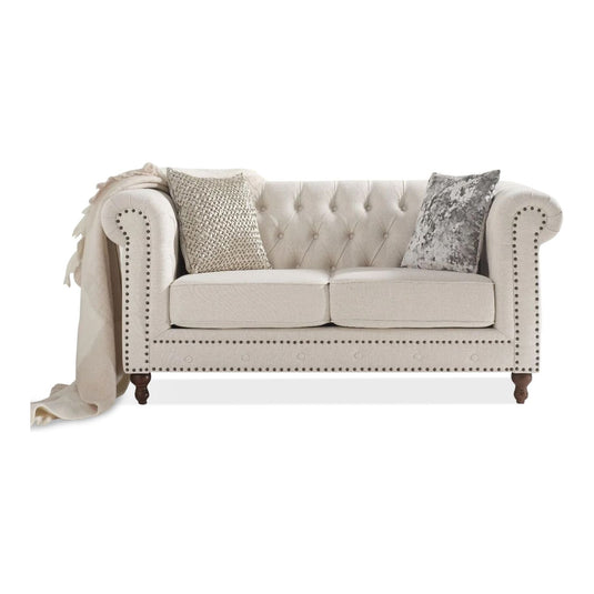 Wellington Chesterfield Ivory Linen 2 Seater Sofa