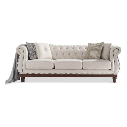 Eton Chesterfield Ivory Linen Fabric 3 Seater Sofa