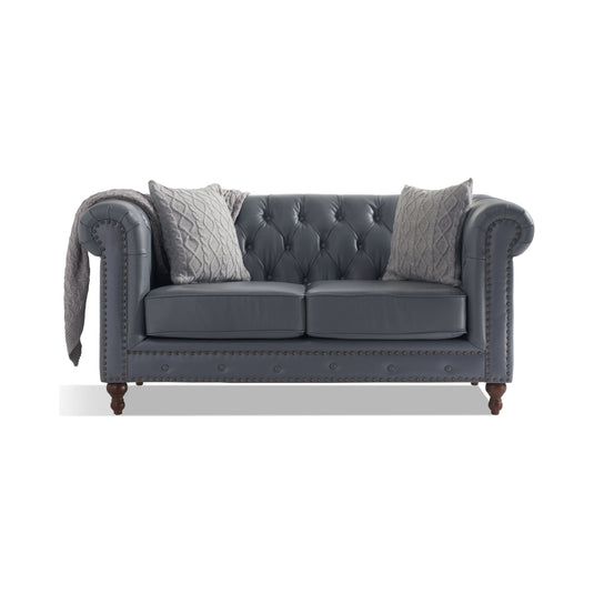 Wellington Chesterfield Grey Leather 2 Seater Sofa