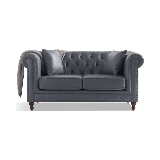 Wellington Chesterfield Grey Leather 2 Seater Sofa