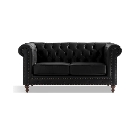 Wellington Chesterfield Black Leather 2 Seater Sofa