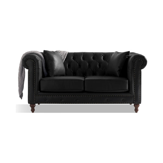 Wellington Chesterfield Black Leather 2 Seater Sofa