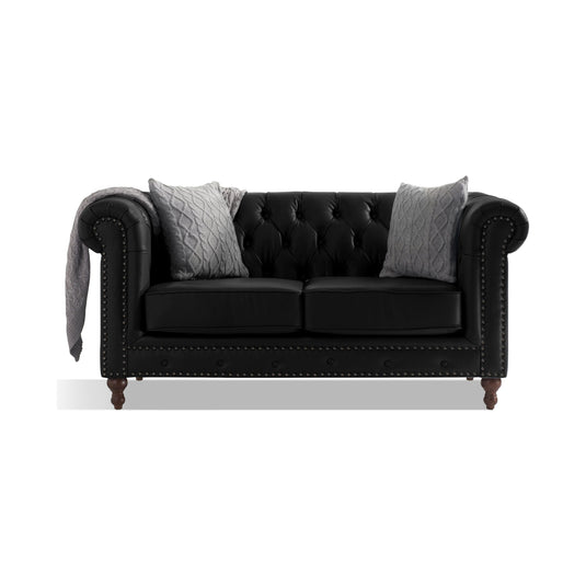 Wellington Chesterfield Black Leather 2 Seater Sofa