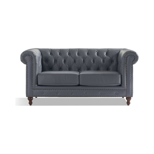 Wellington Chesterfield Grey Leather 2 Seater Sofa