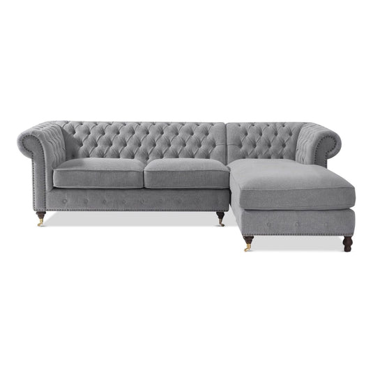 Chiswick 3 Seater Grey Linen Right Facing Chesterfield Corner Chaise Sofa