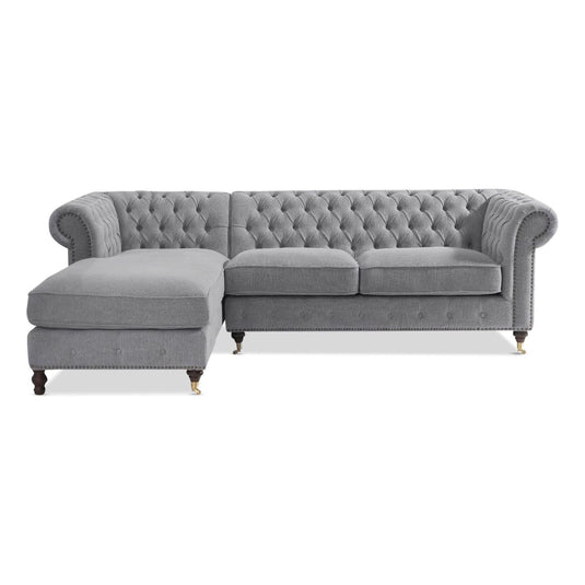 Chiswick 3 Seater Grey Linen Left Facing Chesterfield Corner Chaise Sofa
