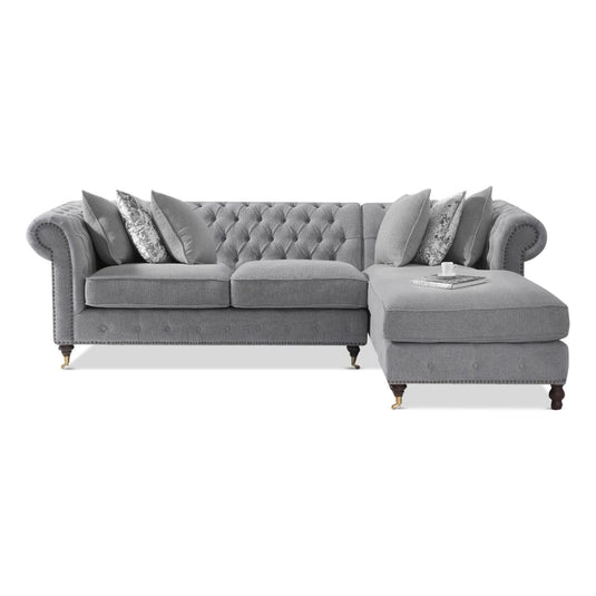 Chiswick 3 Seater Grey Linen Right Facing Chesterfield Corner Chaise Sofa
