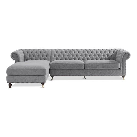 Chiswick Extra Large Grey Linen Left Facing Chesterfield Corner Chaise Sofa