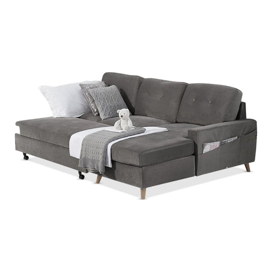 Fiordoro Right Facing Chaise Sofa Bed in Grey Velvet
